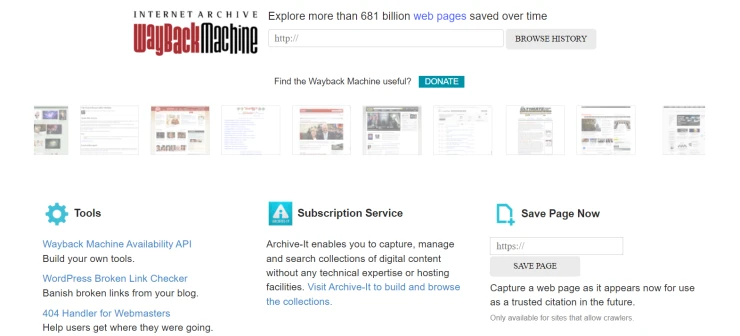 wayback machine screenshot