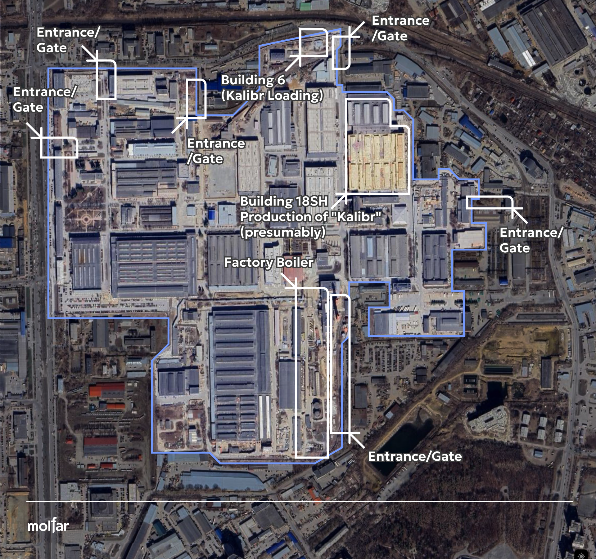 Satellite image of the territory of the 'Novator' plant 